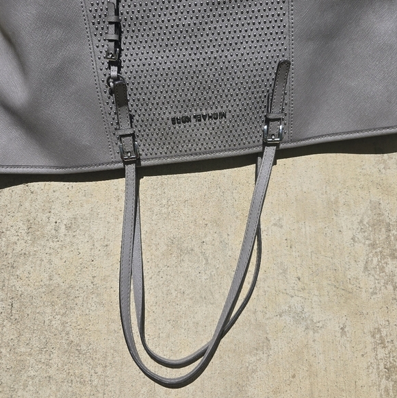 $298 Michael Kors Signature Tote Handbag Jetset Studded Women Leather Gray Rare - Picture 8 of 16